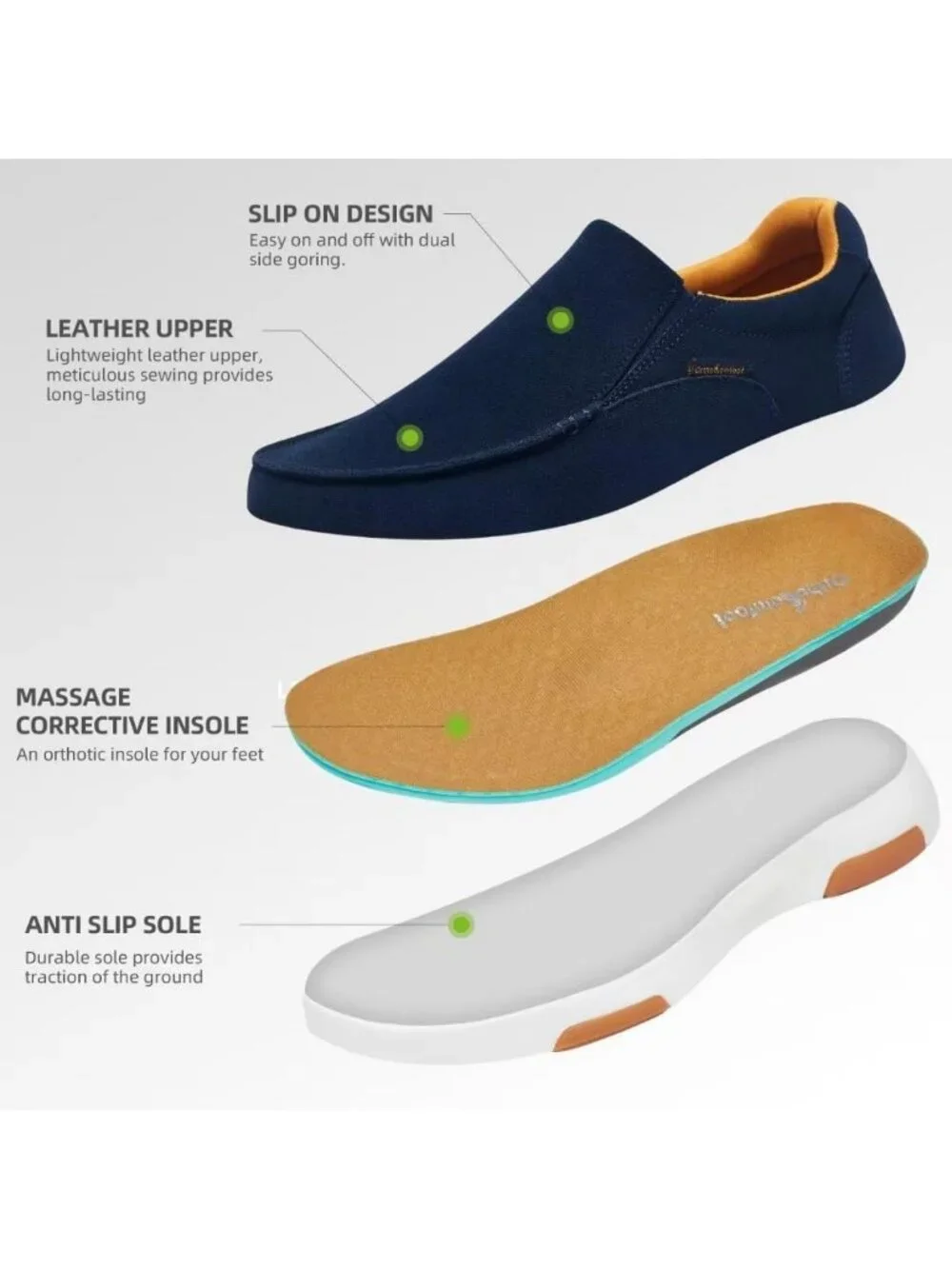 OrthoComfoot Mens Denim Leather Slip On Loafer Comfortable Non-Slip Casual Shoes